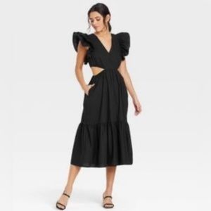 A New Day black flutter sleeve, cut-out black maxi dress. Size L